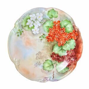Antique D&C Limoges France Plate Orange Geraniums Flowers Signed Hand Painted